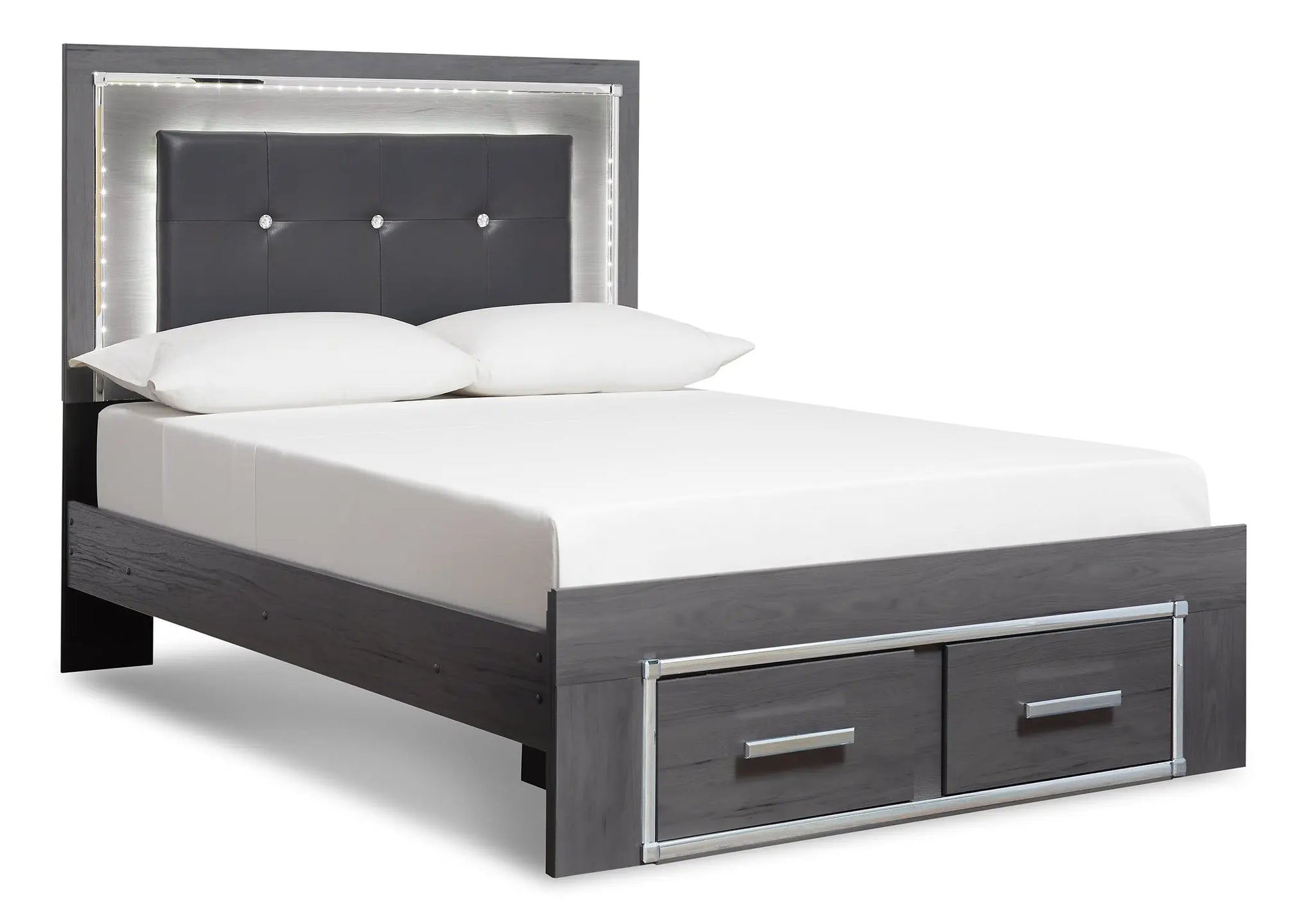 Lodanna King Panel Bed with 2 Storage Drawers with Mirrored Dresser and 2 Nightstands at Lee Furniture, NC