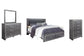 Lodanna King Panel Bed with 2 Storage Drawers with Mirrored Dresser and 2 Nightstands at Lee Furniture, NC