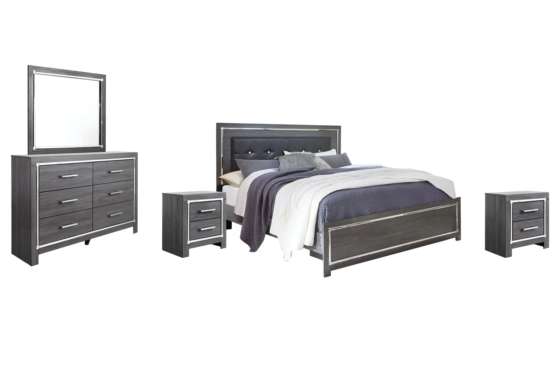 Lodanna King Panel Bed with Mirrored Dresser and 2 Nightstands at Lee Furniture, NC