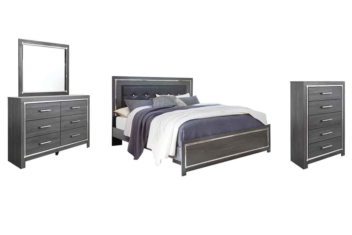 Lodanna King Panel Bed with Mirrored Dresser and Chest at Lee Furniture, NC
