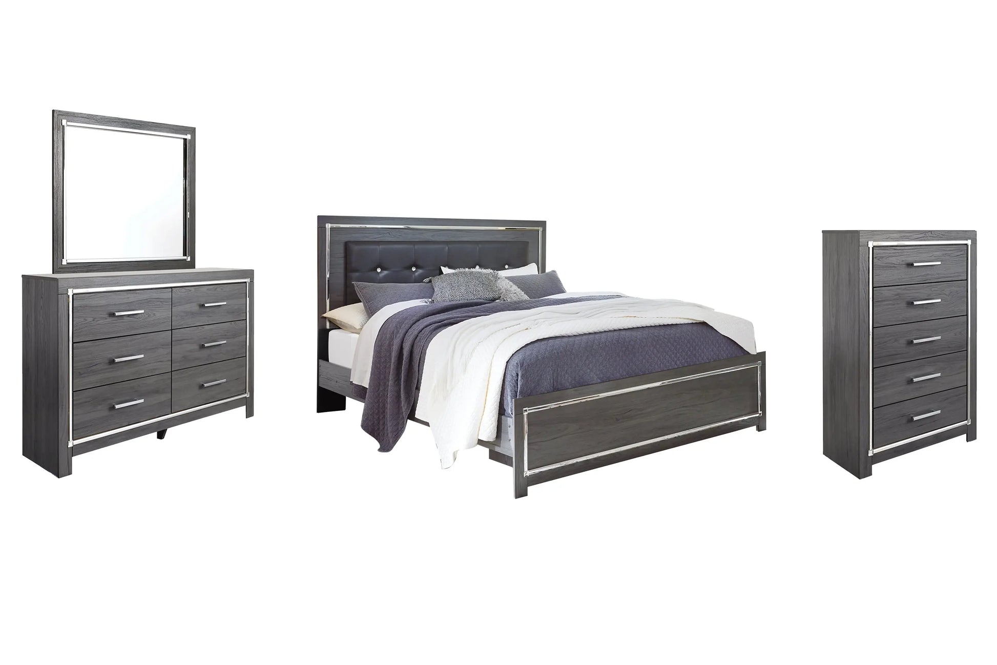 Lodanna King Panel Bed with Mirrored Dresser and Chest at Lee Furniture, NC