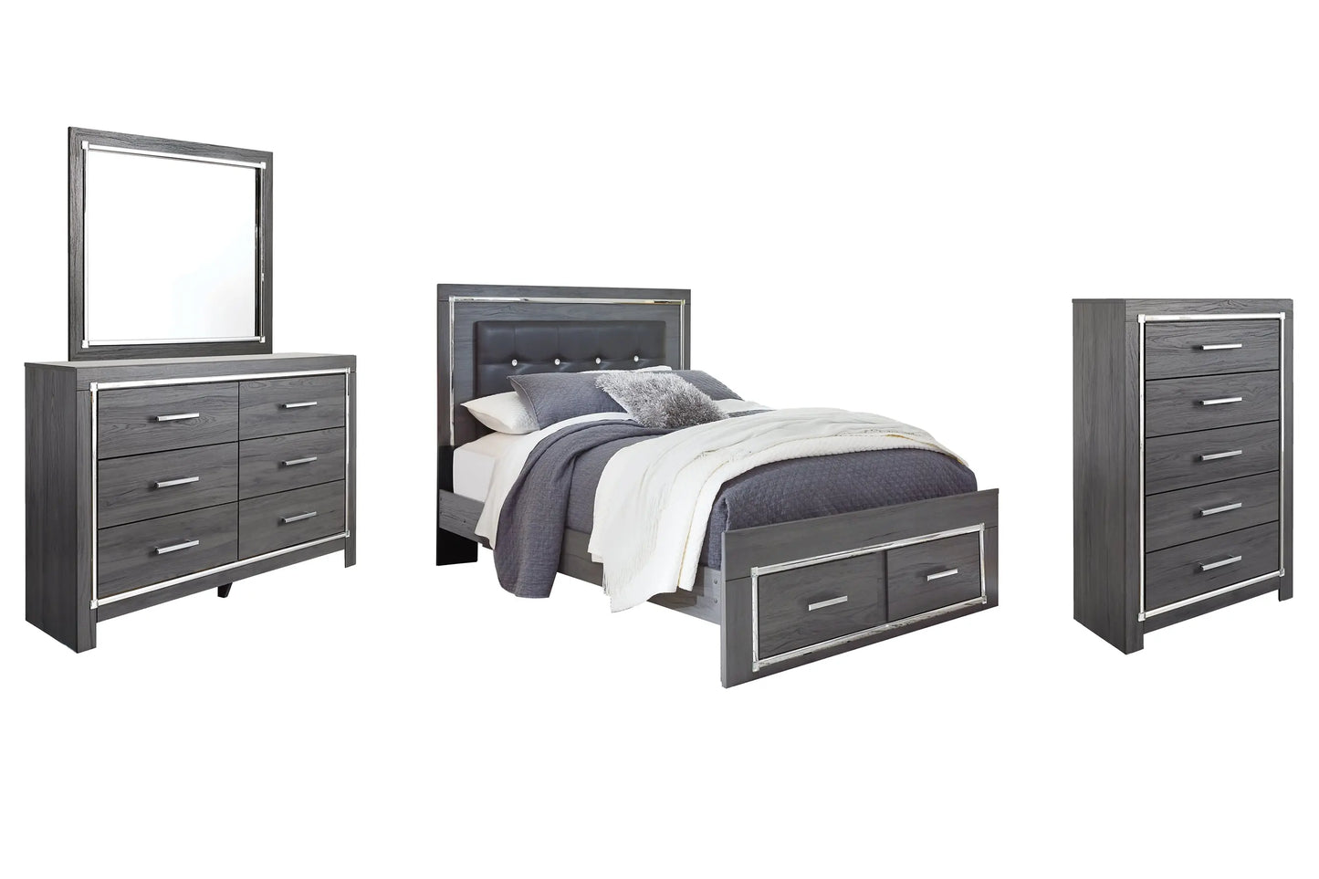 Lodanna Panel Bed With 2 Storage Drawers With Mirrored Dresser And Chest at Lee Furniture, NC