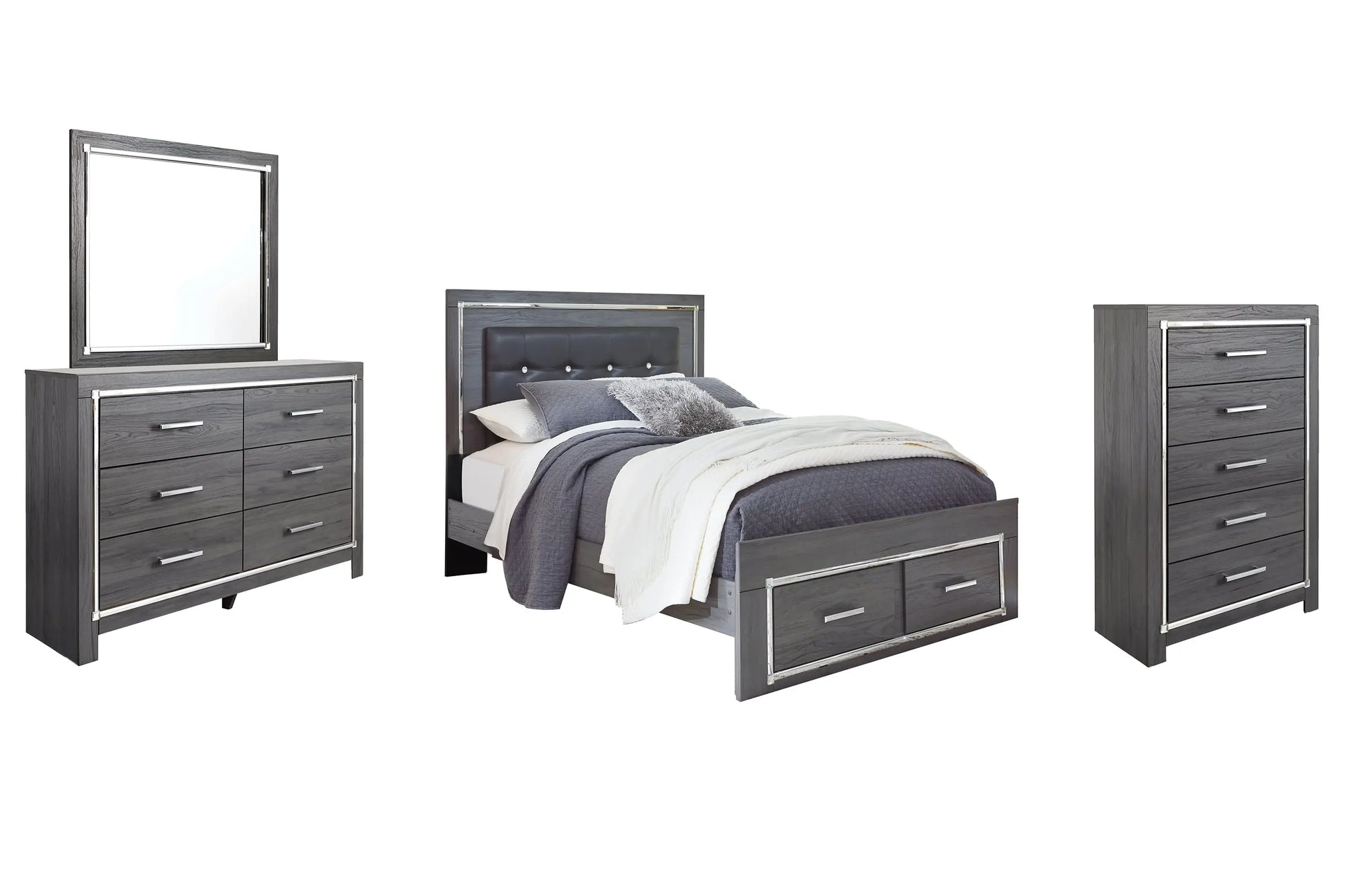 Lodanna Panel Bed With 2 Storage Drawers With Mirrored Dresser And Chest at Lee Furniture, NC