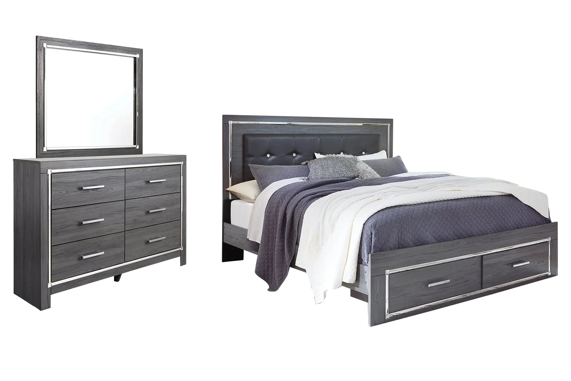 Lodanna Panel Bed With 2 Storage Drawers With Mirrored Dresser at Lee Furniture, NC