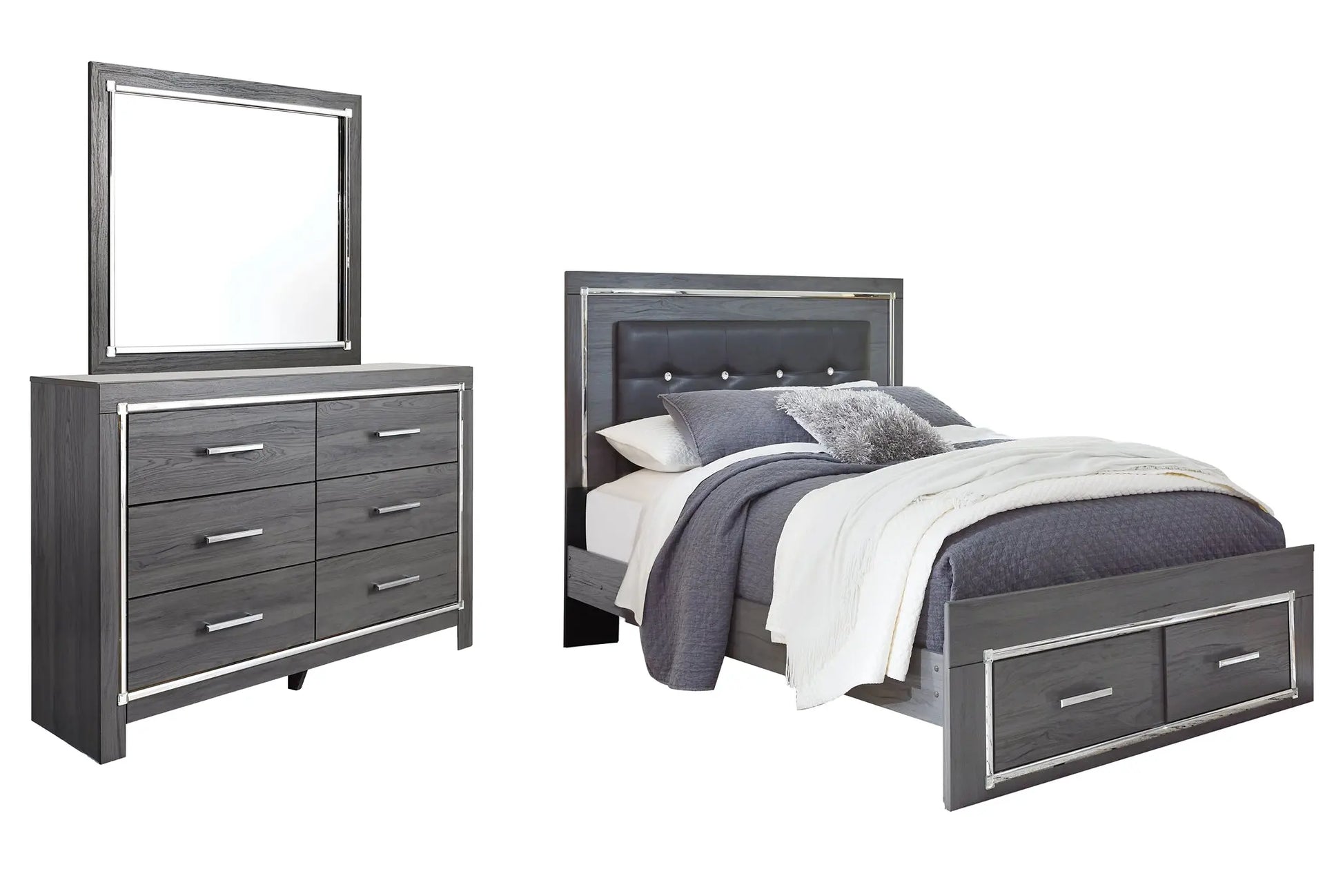 Lodanna Panel Bed With 2 Storage Drawers With Mirrored Dresser at Lee Furniture, NC