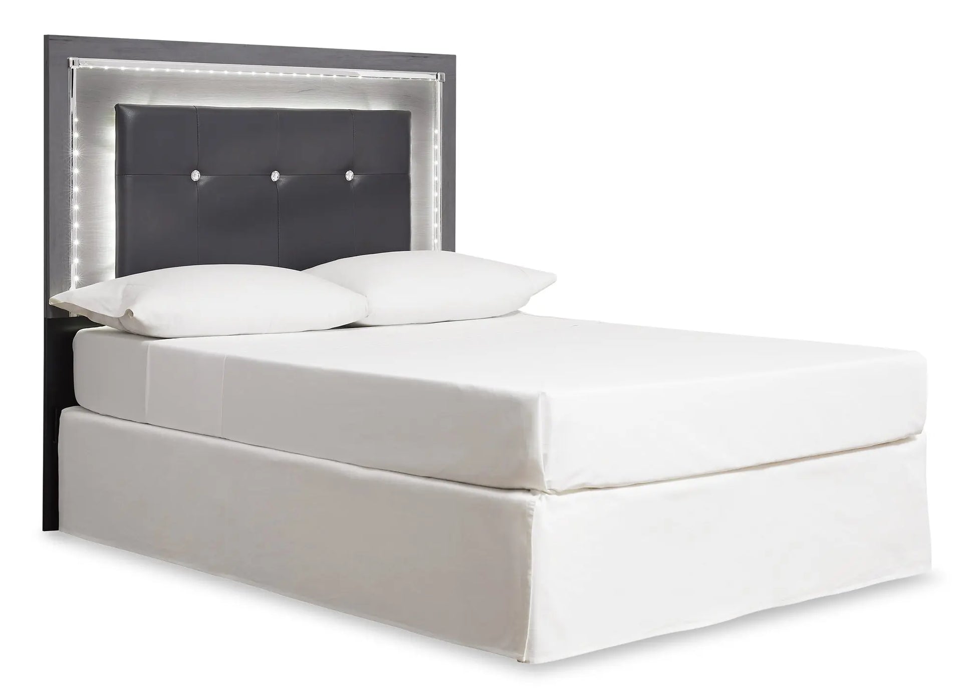 Lodanna Queen/Full Upholstered Panel Headboard with Mirrored Dresser, Chest and Nightstand at Lee Furniture, NC