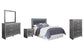 Lodanna Queen/Full Upholstered Panel Headboard with Mirrored Dresser, Chest and Nightstand at Lee Furniture, NC