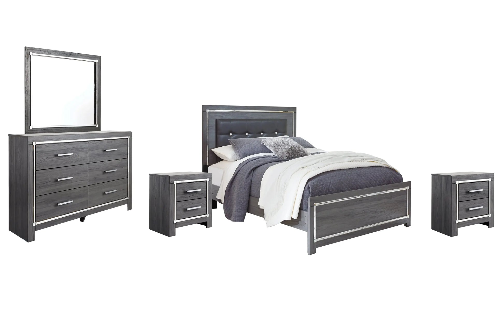 Lodanna Queen Panel Bed with Mirrored Dresser and 2 Nightstands at Lee Furniture, NC