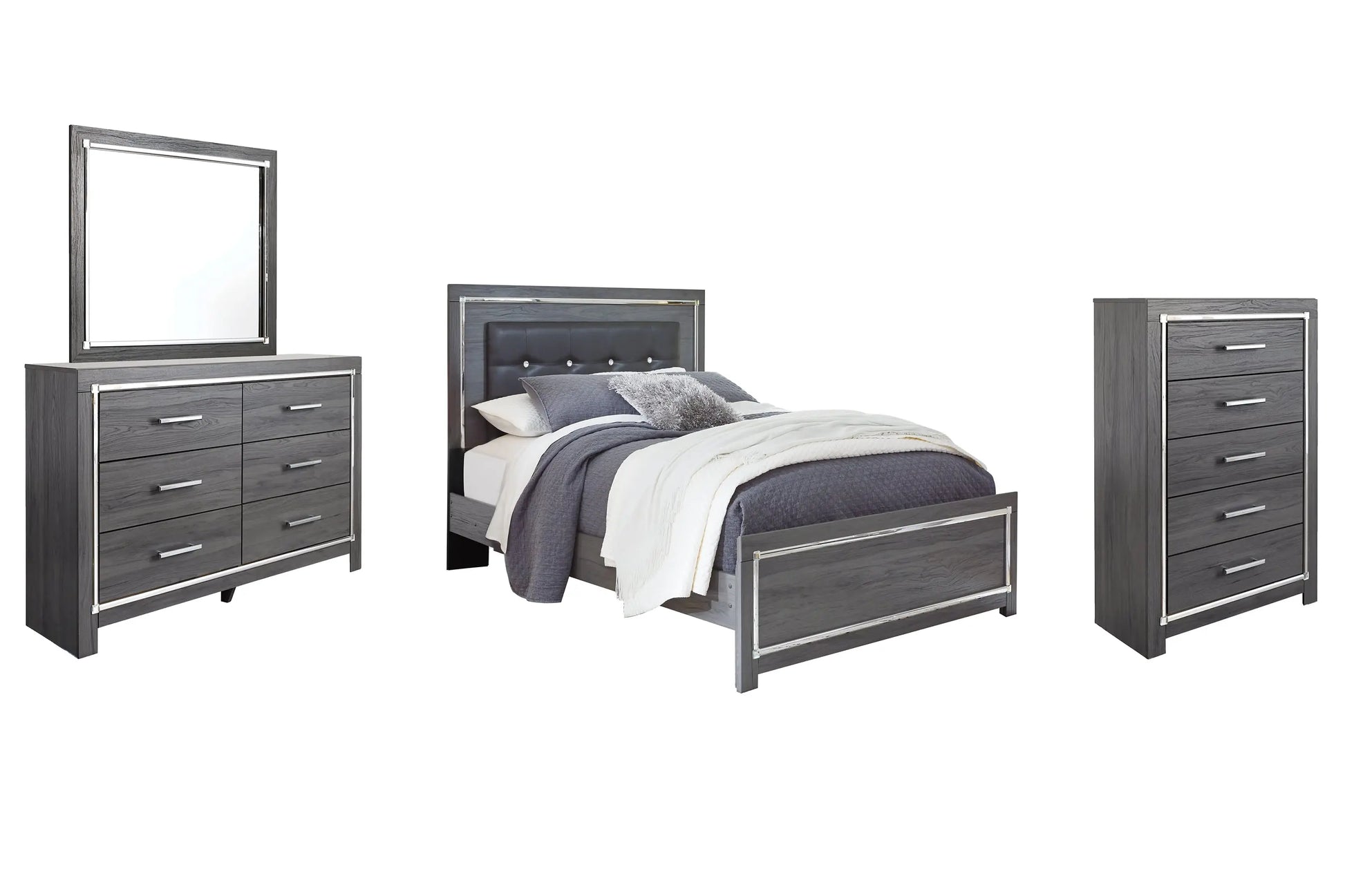 Lodanna Queen Panel Bed with Mirrored Dresser and Chest at Lee Furniture, NC