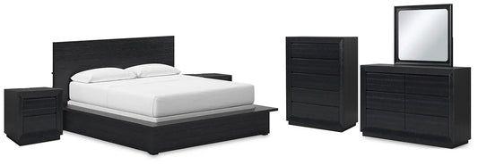 Londer California King Panel Bed with Mirrored Dresser, Chest and 2 Nightstands at Lee Furniture, NC
