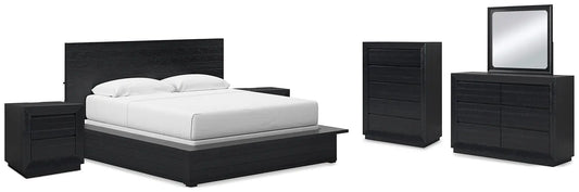 Londer King Panel Bed with Mirrored Dresser, Chest and 2 Nightstands at Lee Furniture, NC