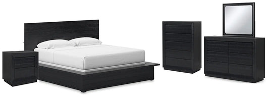 Londer King Panel Bed with Mirrored Dresser, Chest and Nightstand at Lee Furniture, NC