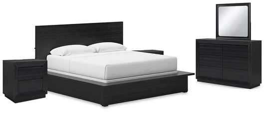 Londer King Panel Bed with Mirrored Dresser and 2 Nightstands at Lee Furniture, NC