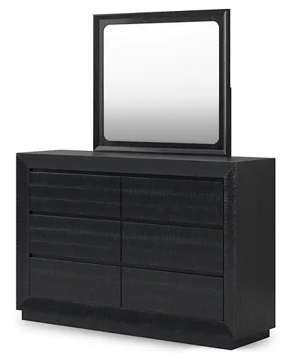 Londer King Panel Bed with Mirrored Dresser and Chest at Lee Furniture, NC