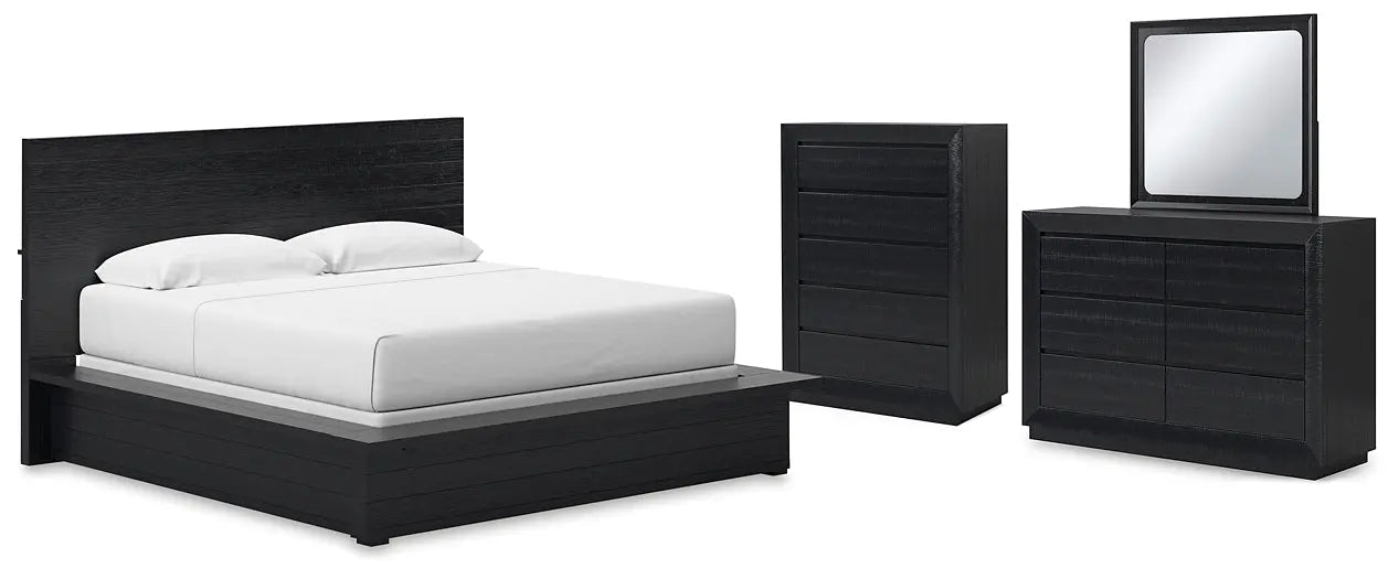 Londer King Panel Bed with Mirrored Dresser and Chest at Lee Furniture, NC