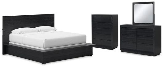 Londer King Panel Bed with Mirrored Dresser and Chest at Lee Furniture, NC