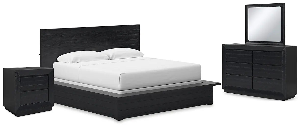 Londer King Panel Bed with Mirrored Dresser and Nightstand at Lee Furniture, NC