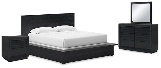 Londer King Panel Bed with Mirrored Dresser and Nightstand at Lee Furniture, NC