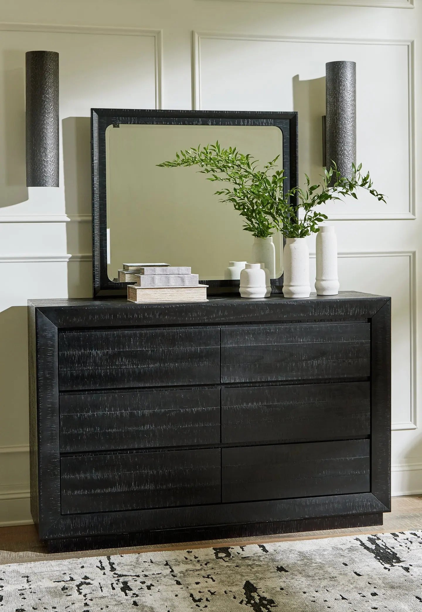 Londer King Panel Bed with Mirrored Dresser and Nightstand at Lee Furniture, NC