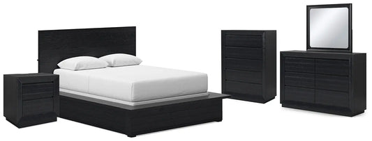 Londer Queen Panel Bed with Mirrored Dresser, Chest and Nightstand at Lee Furniture, NC