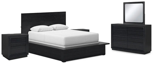 Londer Queen Panel Bed with Mirrored Dresser and 2 Nightstands at Lee Furniture, NC