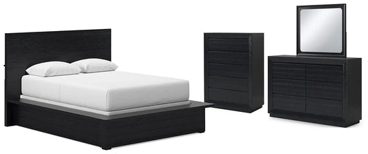 Londer Queen Panel Bed with Mirrored Dresser and Chest at Lee Furniture, NC