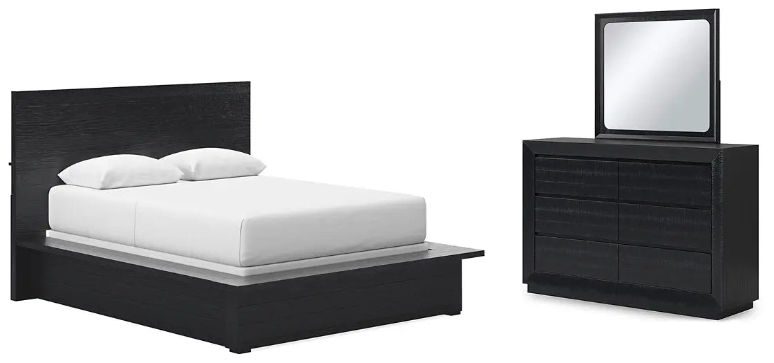 Londer Queen Panel Bed with Mirrored Dresser at Lee Furniture, NC
