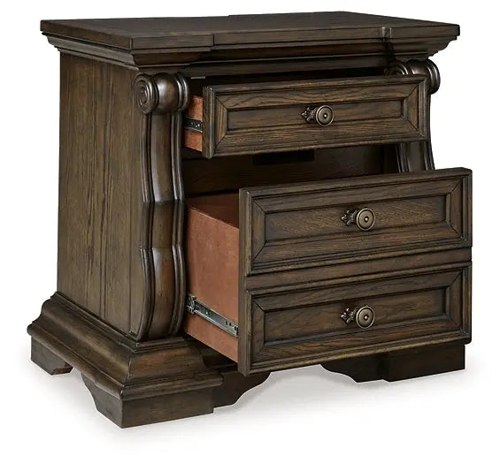 Maylee Queen Upholstered Bed with Mirrored Dresser and Nightstand at Lee Furniture, NC