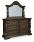 Maylee Queen Upholstered Bed with Mirrored Dresser and Nightstand at Lee Furniture, NC