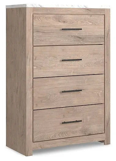 Senniberg King Panel Bed with Mirrored Dresser and Chest at Lee Furniture, NC