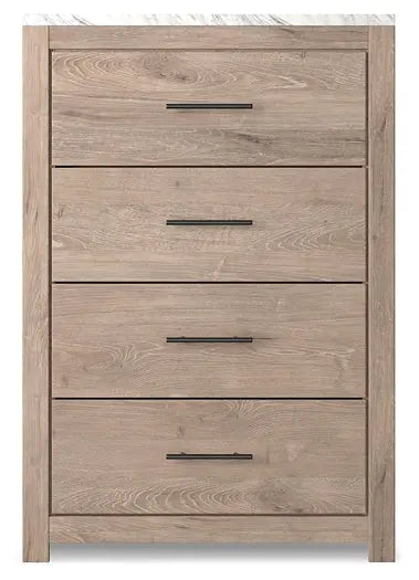 Senniberg King Panel Bed with Mirrored Dresser and Chest at Lee Furniture, NC