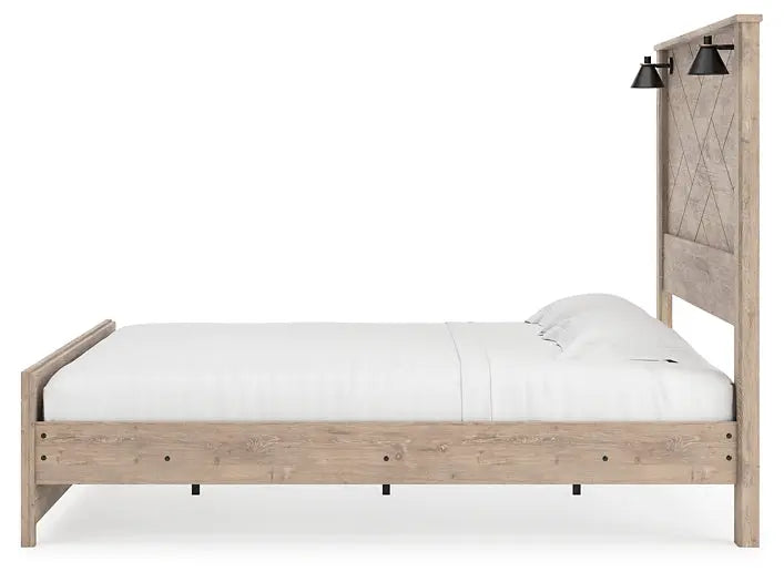Senniberg King Panel Bed with Mirrored Dresser and Chest at Lee Furniture, NC