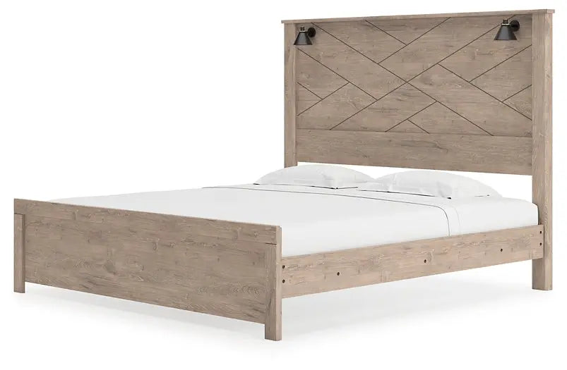 Senniberg King Panel Bed with Mirrored Dresser and Chest at Lee Furniture, NC