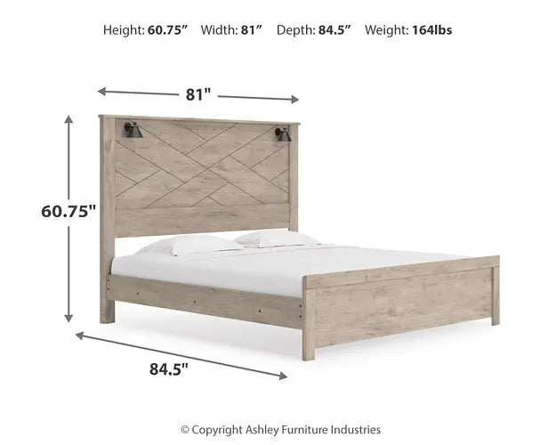 Senniberg King Panel Bed with Mirrored Dresser and Chest at Lee Furniture, NC