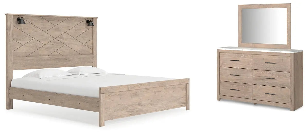 Senniberg King Panel Bed with Mirrored Dresser at Lee Furniture, NC