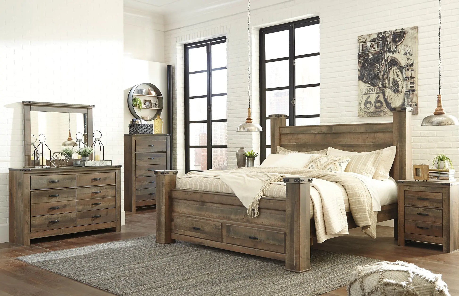 Trinell King Poster Bed with Dresser, Chest and 2 Nightstands at Lee Furniture, NC