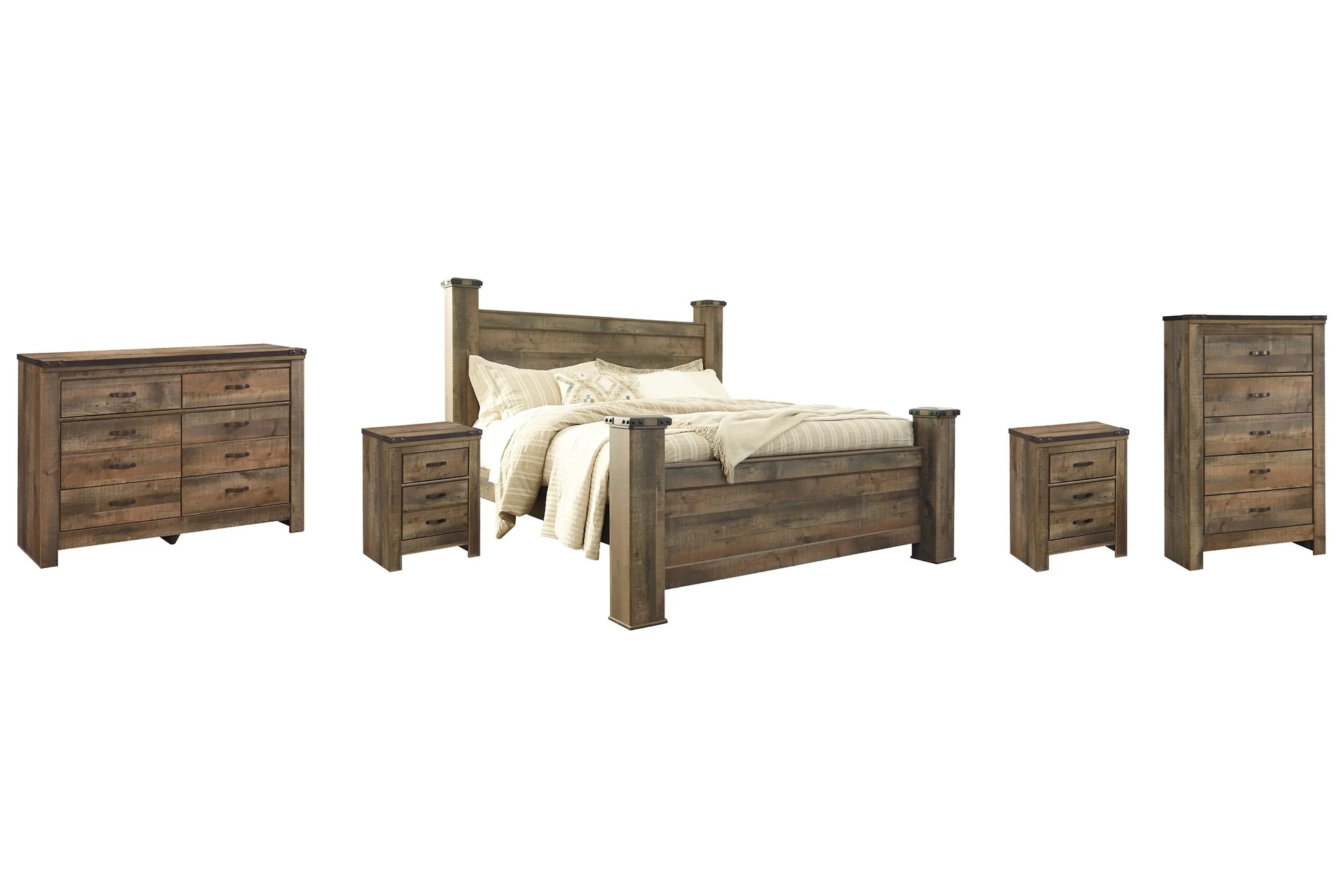 Trinell King Poster Bed with Dresser, Chest and 2 Nightstands at Lee Furniture, NC