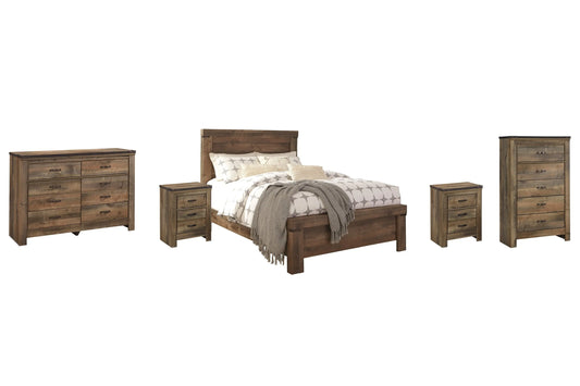 Trinell Queen Panel Bed with Dresser, Chest and 2 Nightstands at Lee Furniture, NC