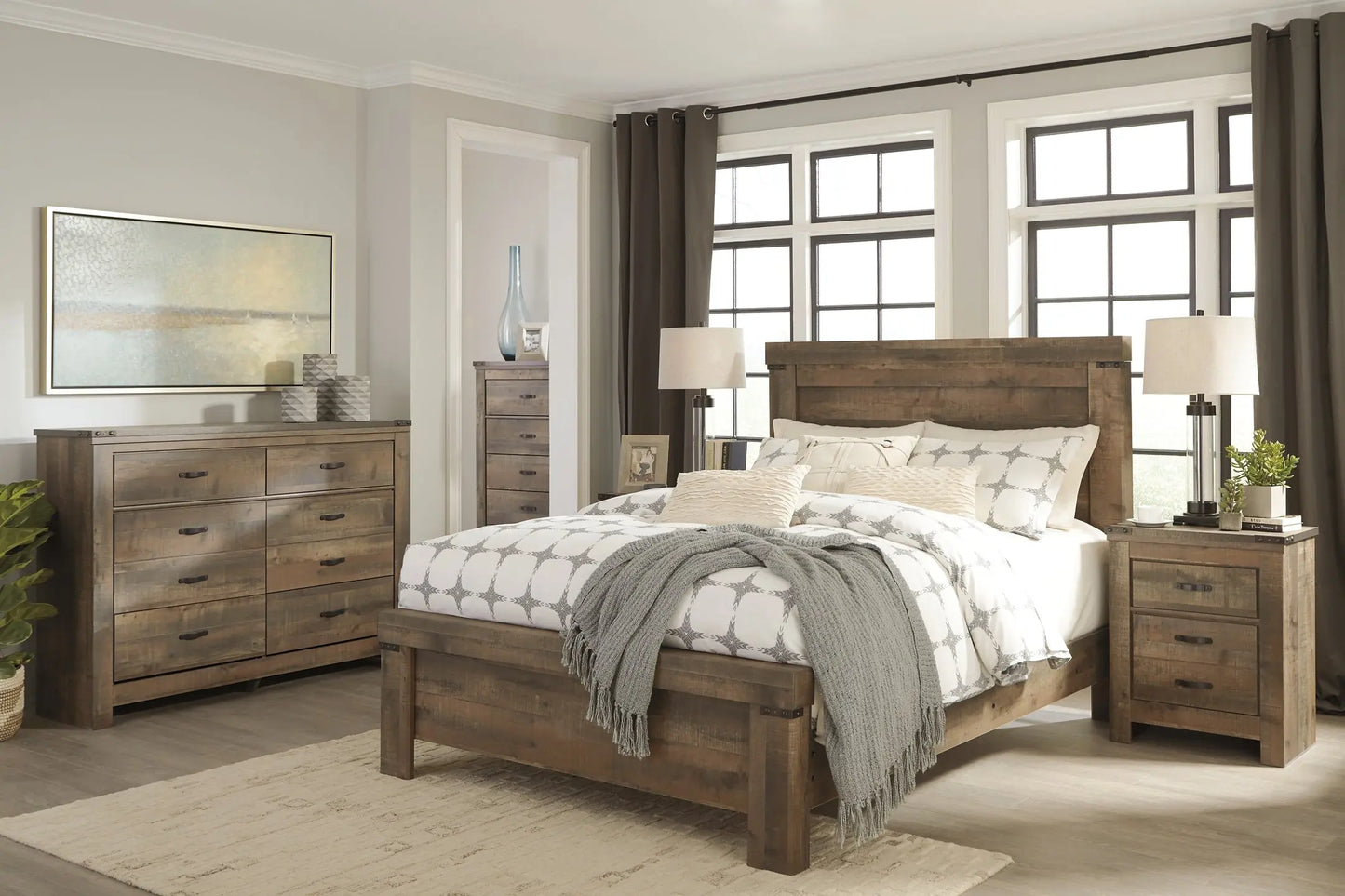 Trinell Queen Panel Bed with Dresser, Chest and Nightstand at Lee Furniture, NC
