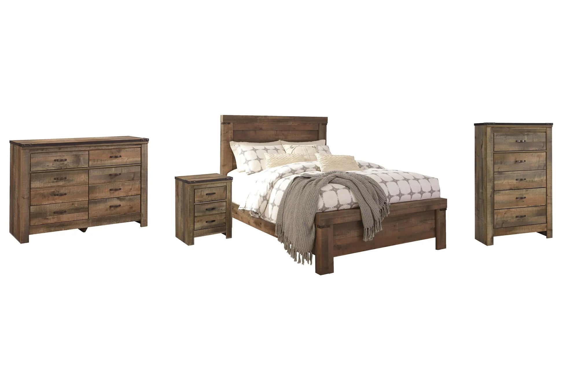 Trinell Queen Panel Bed with Dresser, Chest and Nightstand at Lee Furniture, NC