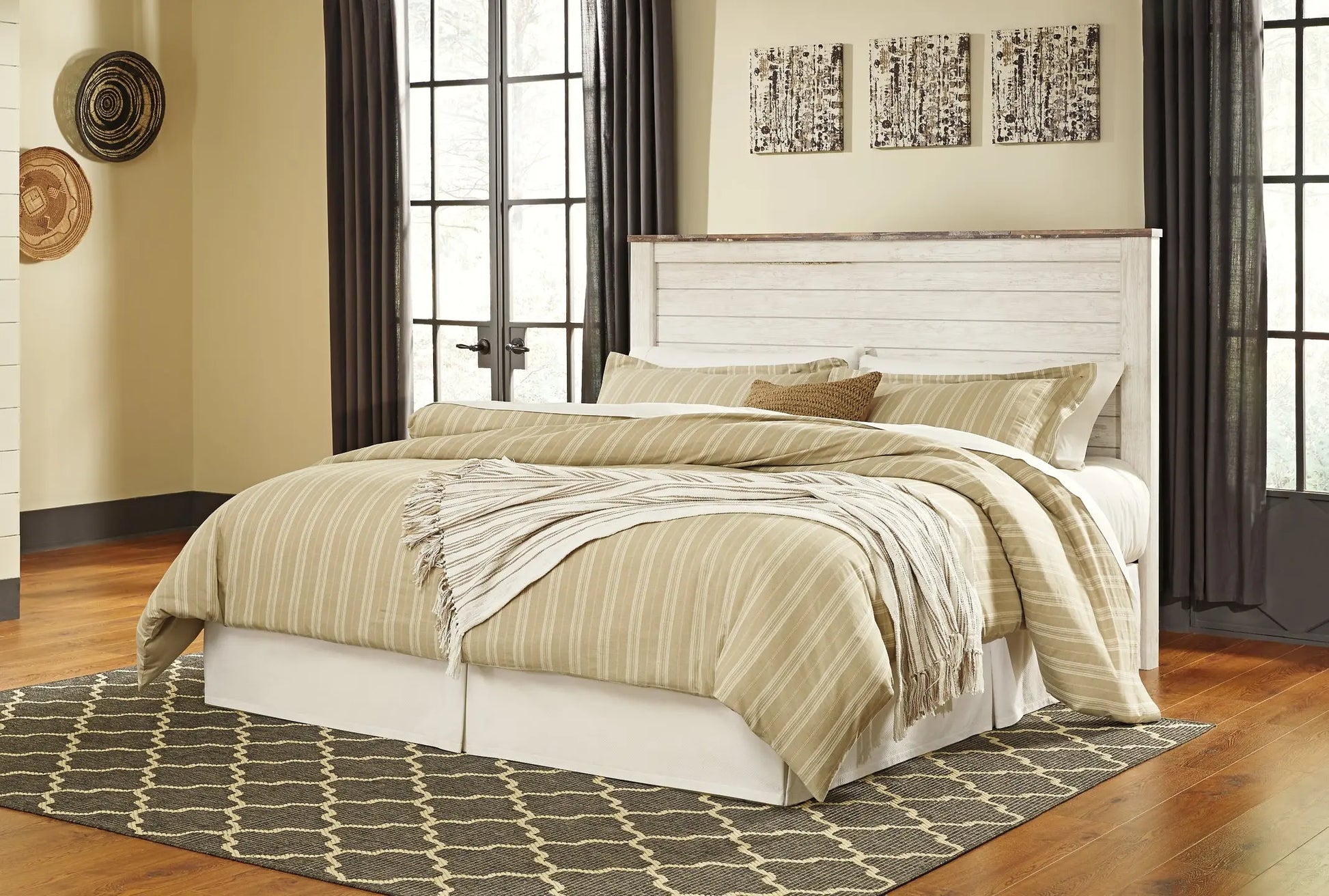 Willowton King/California King Panel Headboard with Mirrored Dresser, Chest and 2 Nightstands at Lee Furniture, NC