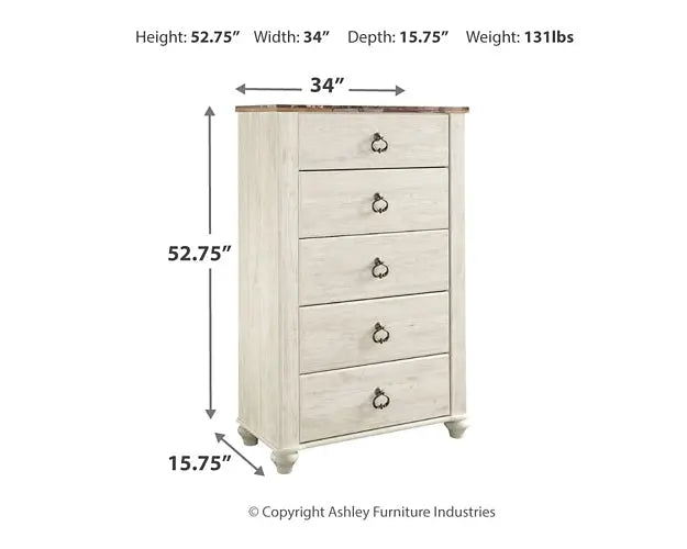 Willowton King/California King Panel Headboard with Mirrored Dresser, Chest and 2 Nightstands at Lee Furniture, NC
