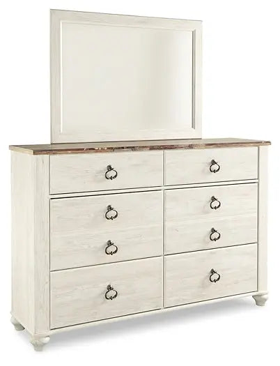 Willowton King/California King Panel Headboard with Mirrored Dresser, Chest and 2 Nightstands at Lee Furniture, NC