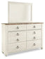 Willowton King/California King Panel Headboard with Mirrored Dresser, Chest and 2 Nightstands at Lee Furniture, NC