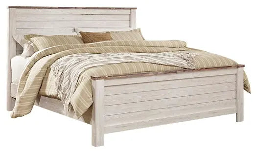 Willowton King Panel Bed with Mirrored Dresser and Chest at Lee Furniture, NC