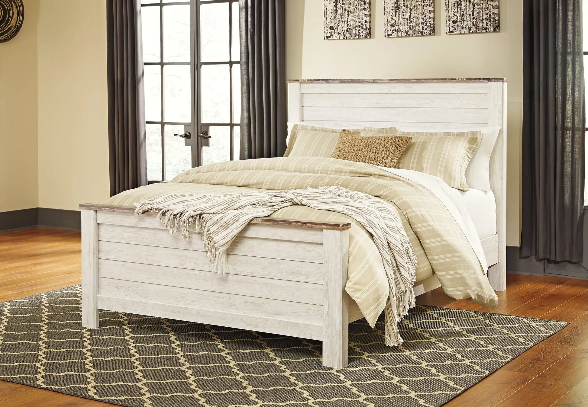Willowton Panel Bed With Mirrored Dresser, Chest And 2 Nightstands at Lee Furniture, NC