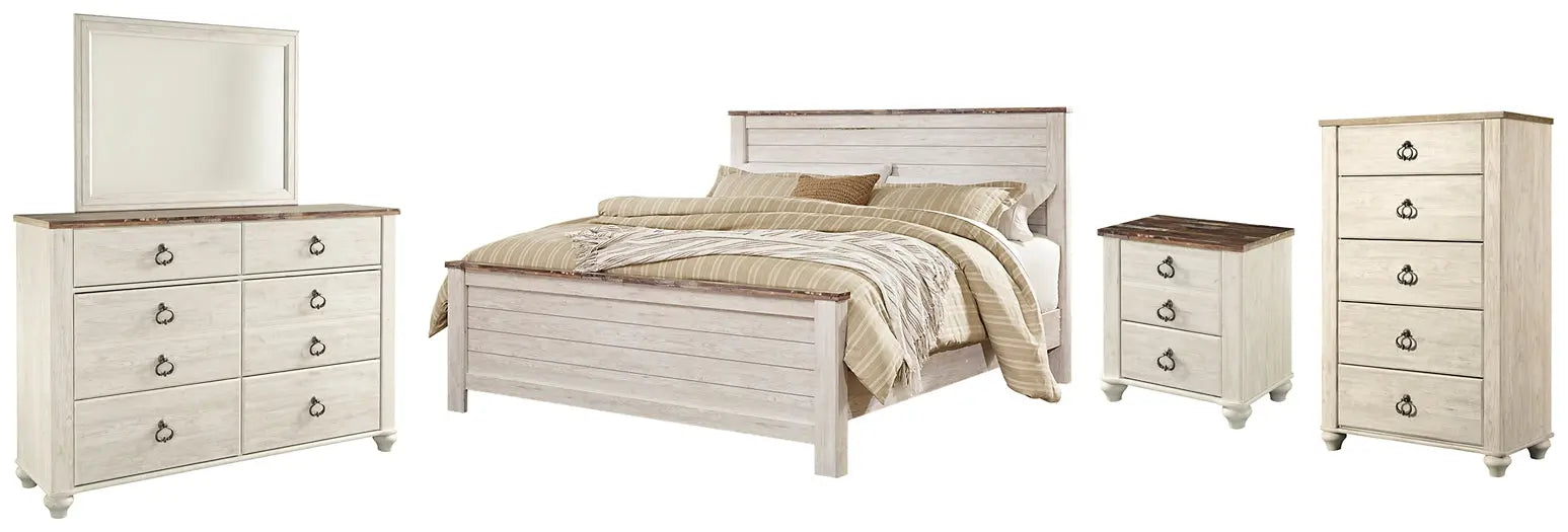 Willowton Panel Bed With Mirrored Dresser, Chest And Nightstand at Lee Furniture, NC