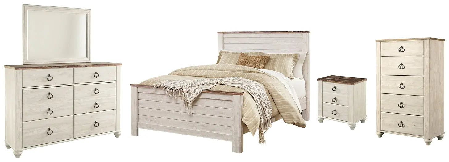 Willowton Panel Bed With Mirrored Dresser, Chest And Nightstand at Lee Furniture, NC