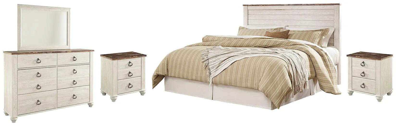 Willowton / Panel Headboard With Mirrored Dresser And 2 Nightstands at Lee Furniture, NC