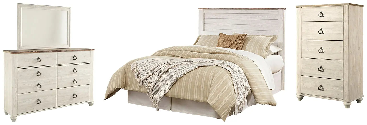 Willowton / Panel Headboard With Mirrored Dresser And Chest at Lee Furniture, NC